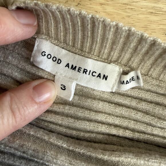 Good American Ribbed crewneck Sweatshirt Tan Large Athleisure Athletic - Picture 8 of 9